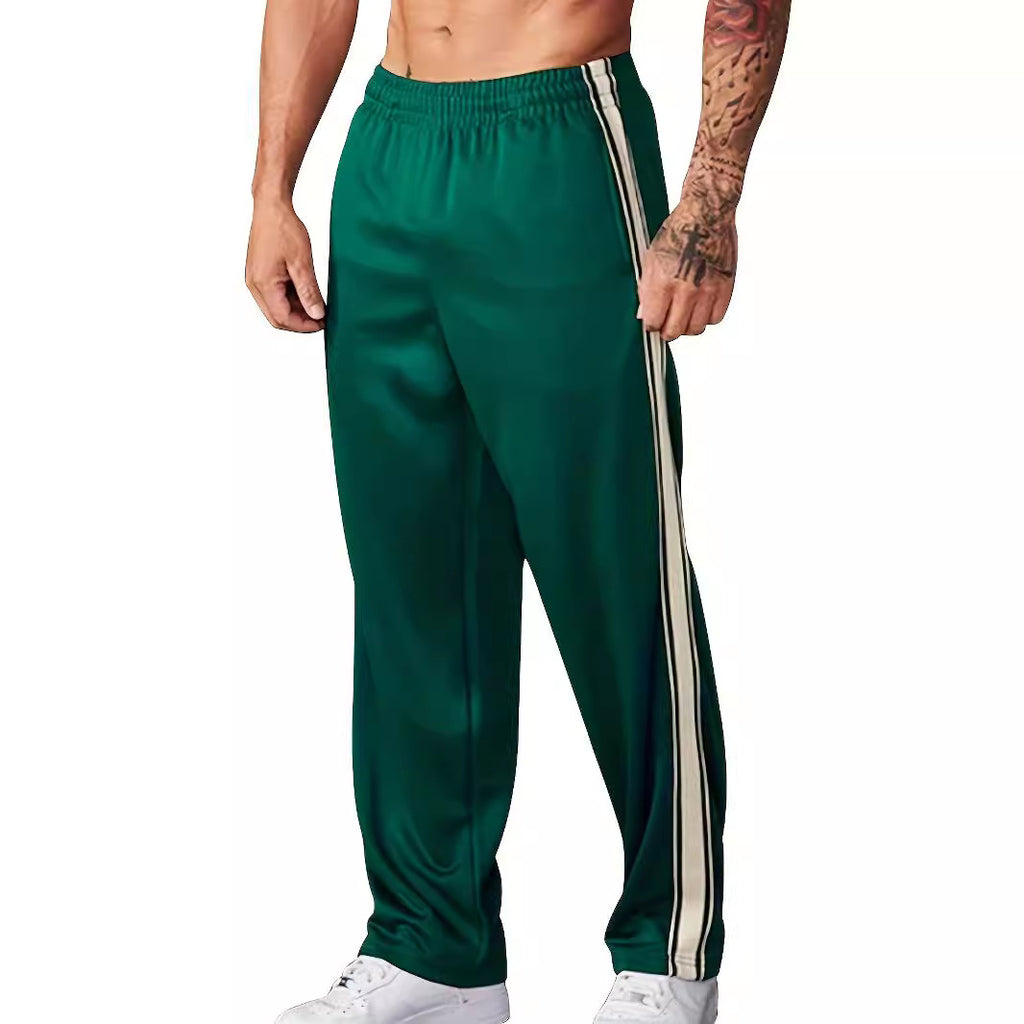 Independent Brand European and American Men's Pearl Cotton Twill Casual Sports Side Stripe Cross-Border High Street Straight Wide-Leg Sweatpants