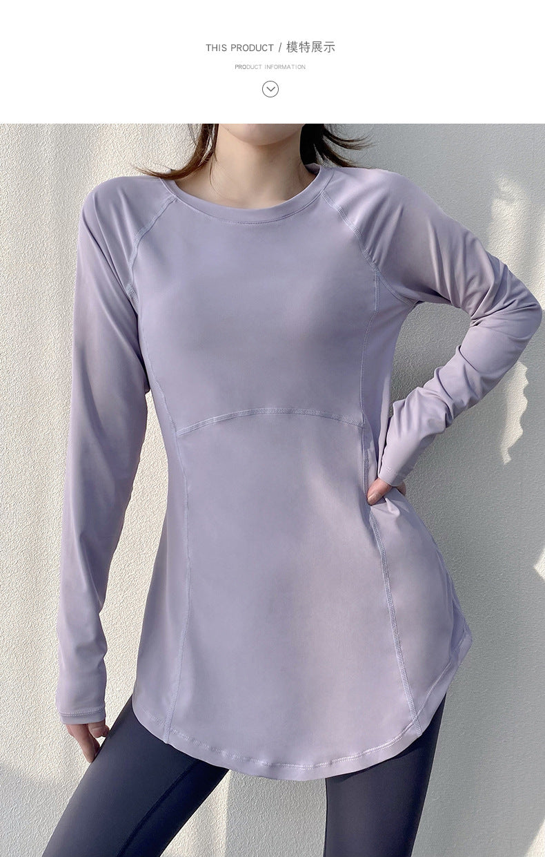 Spring and Summer Long Hip Covering Slimming Style Beautiful Back Breathable Yoga Suit Long Sleeve Running Fitness Sportswear T-shirt for Women