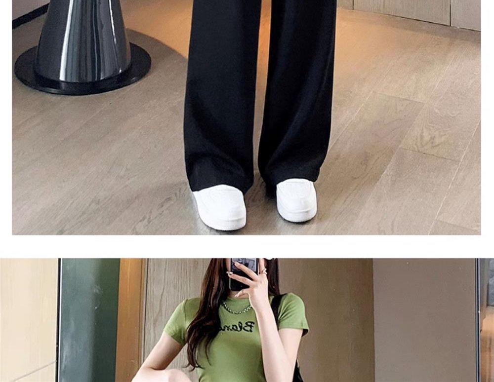 Ice Silk Thin Narrow Wide-Leg Suit Pants for Women, Summer Casual Pear-Shaped Body Slimming Drape Straight Sunscreen Pants