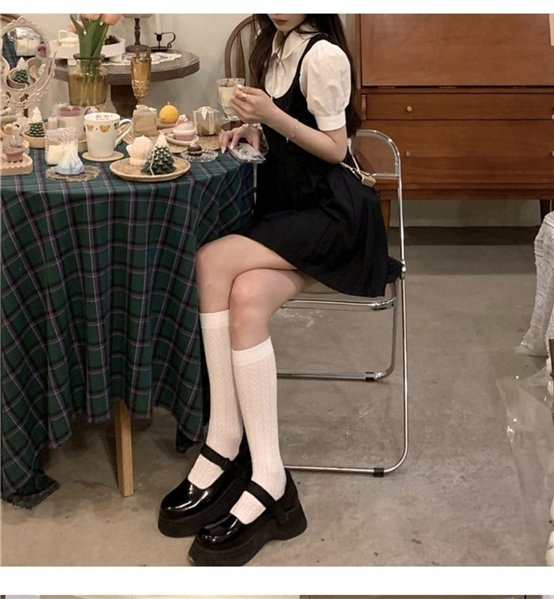 French Design Sense suit 2024 New College Style Women's Wear Spring Black Strap Sweet and Spicy dress Summer