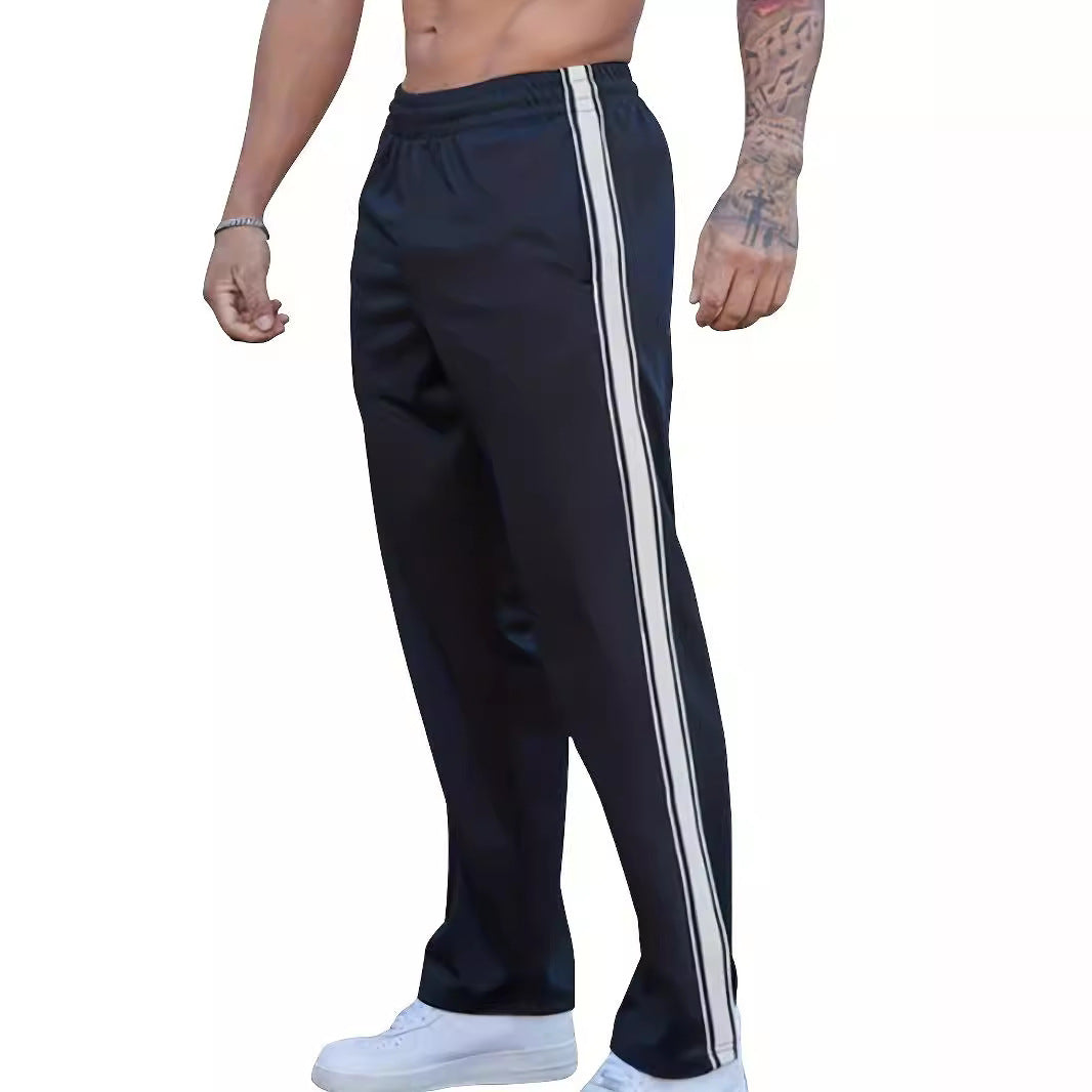 Independent Brand European and American Men's Pearl Cotton Twill Casual Sports Side Stripe Cross-Border High Street Straight Wide-Leg Sweatpants