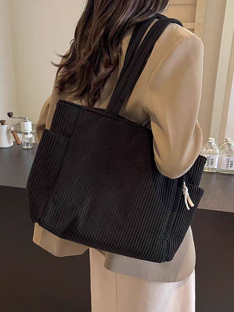 Corduroy Bag Women's Large Capacity 2024 New Autumn and Winter Casual Shoulder Shopping Bag Premium Tote Bag