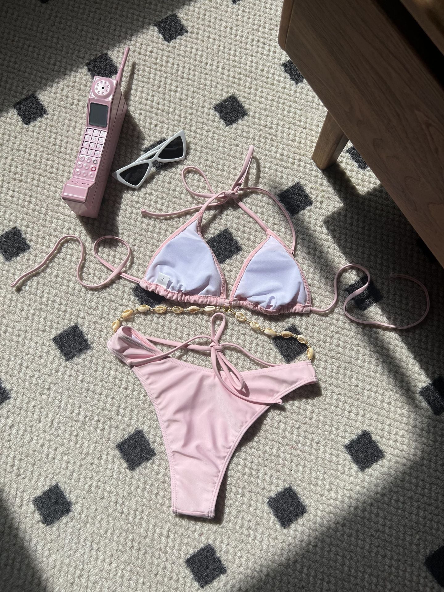 2025 European and American Plain New Sexy Shell Chain Swimsuit Swimsuit Bikini Bikini Cross-Border Export