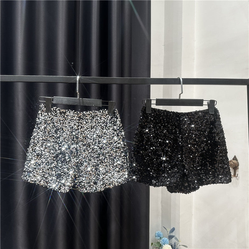 Dropshipping Autum New Full of Sequins Shiny Heavy Zipper Nightclub Socialite Three-Point Shorts Hot Pants for Women