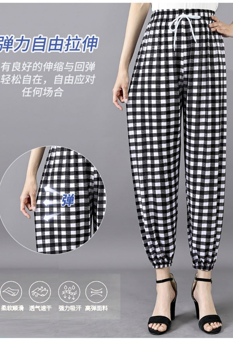 Cross-Border Popular Summer Women's Ice Silk Pants for Middle-Aged and Elderly, Loose Casual Home Pants, Elastic Plus-Size Pants for Square Dancing