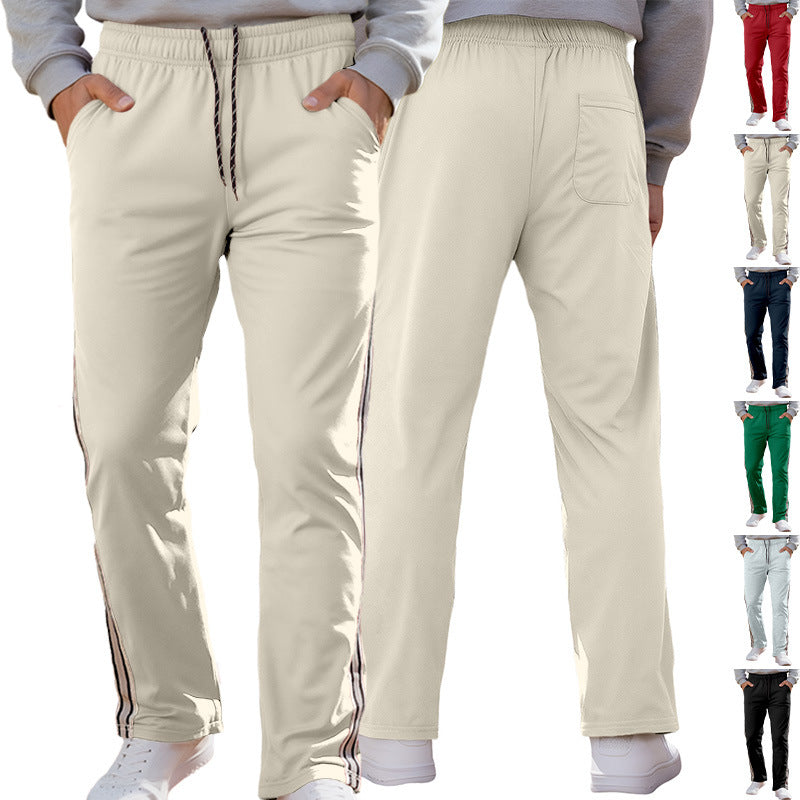 Independent Brand European and American Men's Pearl Cotton Twill Casual Sports Side Stripe Cross-Border High Street Straight Wide-Leg Sweatpants