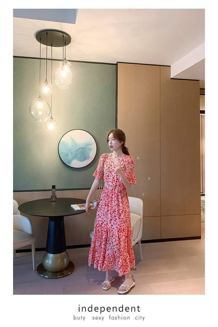 2024 Summer dress Summer plus size Women's New Loose Slimming Belly Covering Plus Weight Plus Chiffon Long Dress All-match