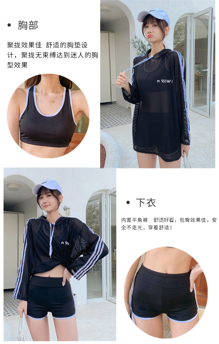 Swimsuit for Female Students, Three-Piece Set, 2025 New Style, Tummy-Covering, Slimming, Sun-Protective, Internet-Famous, Conservative Two-Piece Swimsuit for Women