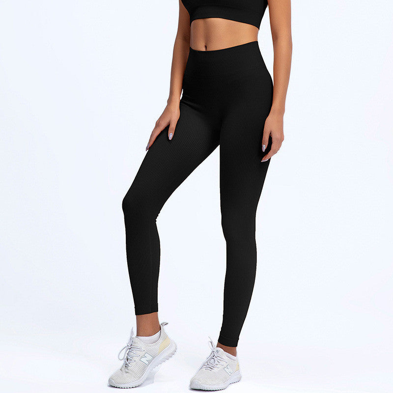 Foreign Trade New Leggings Outer Wear Spring and Summer Women's Solid Color Elastic Tight Sports Pants Yoga Fitness Threaded Pants