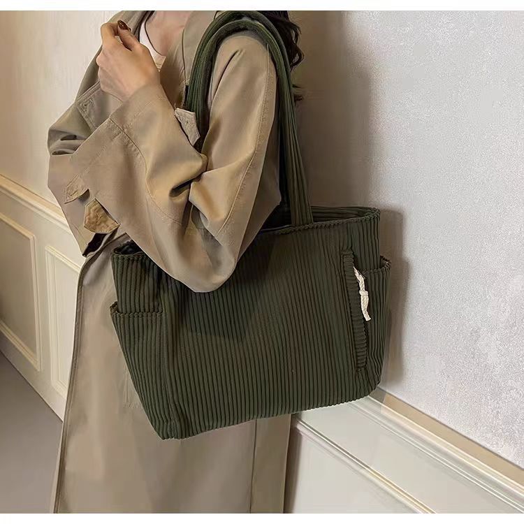 Corduroy Bag Women's Large Capacity 2024 New Autumn and Winter Casual Shoulder Shopping Bag Premium Tote Bag