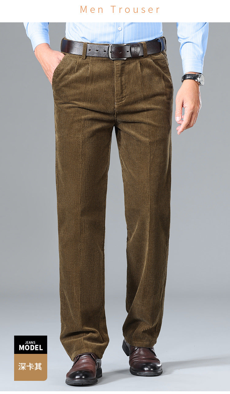 Thick Corduroy Pants Pure Cotton Men's Pants Autumn and Winter Thick Cotton High-Waisted Loose Straight Double-Pleated Corduroy Men's Long Pants