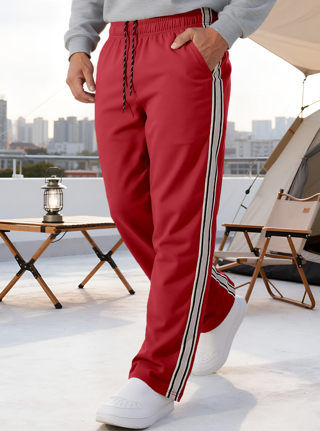 Independent Brand European and American Men's Pearl Cotton Twill Casual Sports Side Stripe Cross-Border High Street Straight Wide-Leg Sweatpants