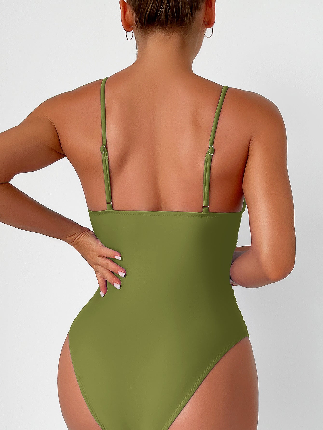 New European and American Solid Color Tight One-Piece Swimsuit Quick-Drying Resort Hot Spring Swimsuit Women's Swimsuit High-End Swimsuit