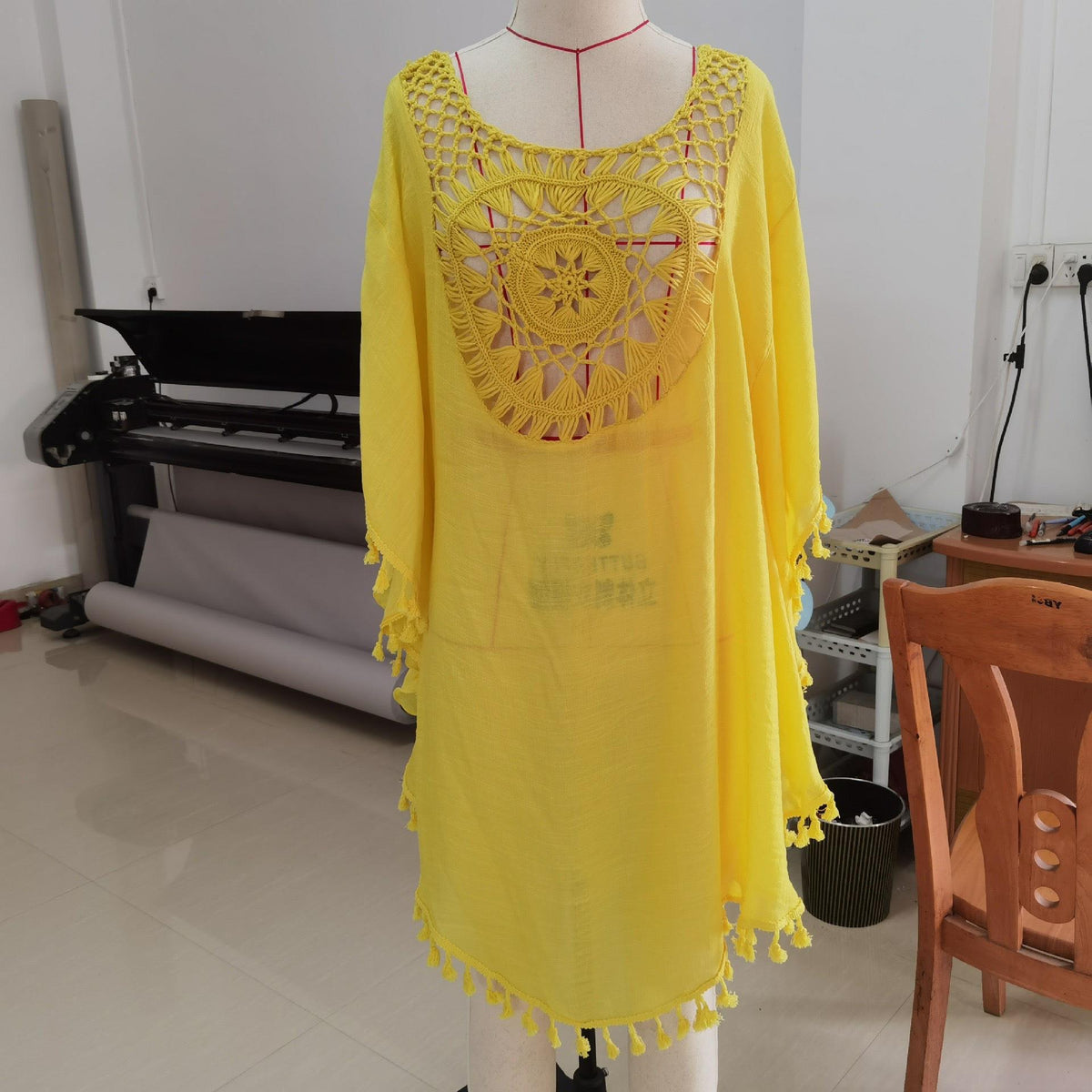 Women's Beach Blouse Batwing Sleeve Tassel Cotton Sunscreen Cover-Up