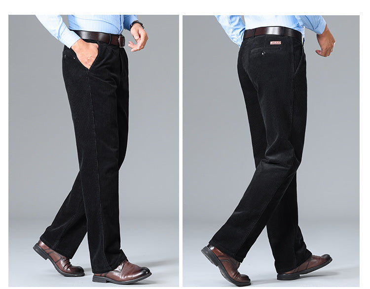 Thick Corduroy Pants Pure Cotton Men's Pants Autumn and Winter Thick Cotton High-Waisted Loose Straight Double-Pleated Corduroy Men's Long Pants