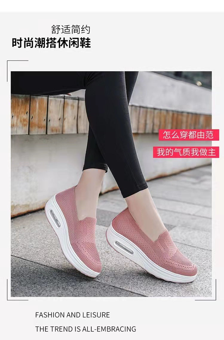 Women's Sports Shoes Cross-Border Foreign Trade 2026 New Model Thick-Soled Air-Cushioned Casual Shoes Mesh Slip-On Height-Increasing Walking Shoes for Women