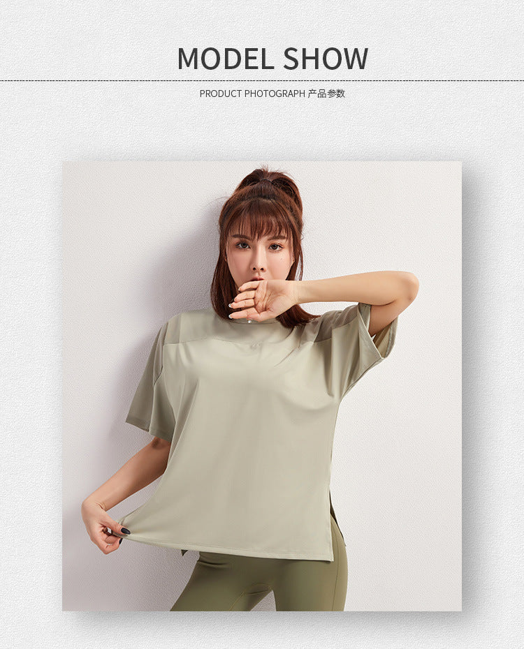 2025 Summer Yoga Top Loose Sports Short Sleeve Women's Quick-Drying Running Fitness Wear Top Breathable Exercise T-Shirt