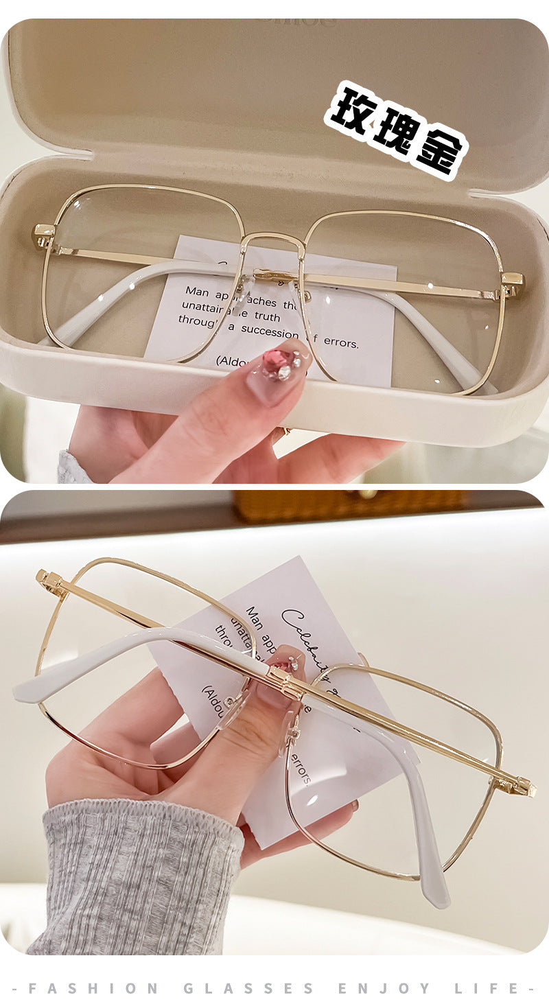 Anti-blue Light Myopia Glasses Women's Light Flat Glasses Metal Frame Internet Red Big Face Slimming Myopia Finished Glasses