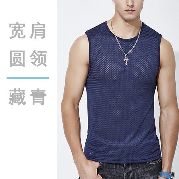 Men's Ice Silk Mesh Tank Top Sports Fitness Quick-Dry Sleeveless Shirt