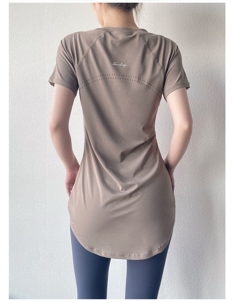 Yoga Clothing Short-sleeved Summer New Mid-length Hip Covering Slimming Quick-drying Top Breathable Fitness Sports T-shirt Women's Thin
