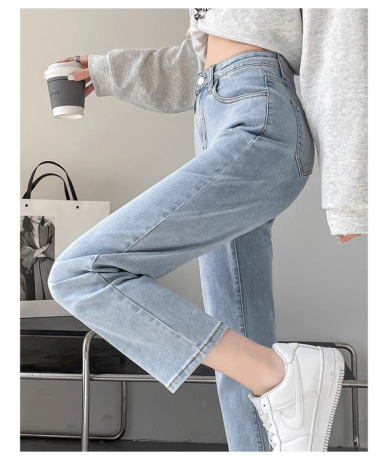 Light-Colored Straight-Leg Jeans for Women, 2026 New Summer Trendy Baguette Pants, Petite High-Waisted Cropped Cigarette Pants