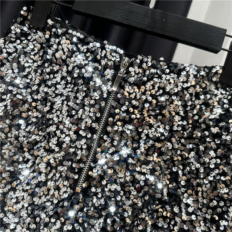 Dropshipping Autum New Full of Sequins Shiny Heavy Zipper Nightclub Socialite Three-Point Shorts Hot Pants for Women