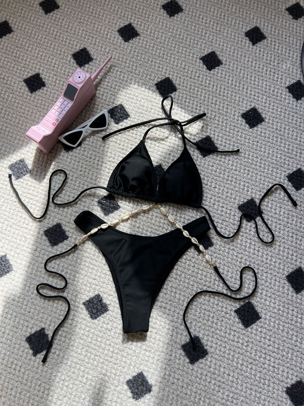 2025 European and American Plain New Sexy Shell Chain Swimsuit Swimsuit Bikini Bikini Cross-Border Export