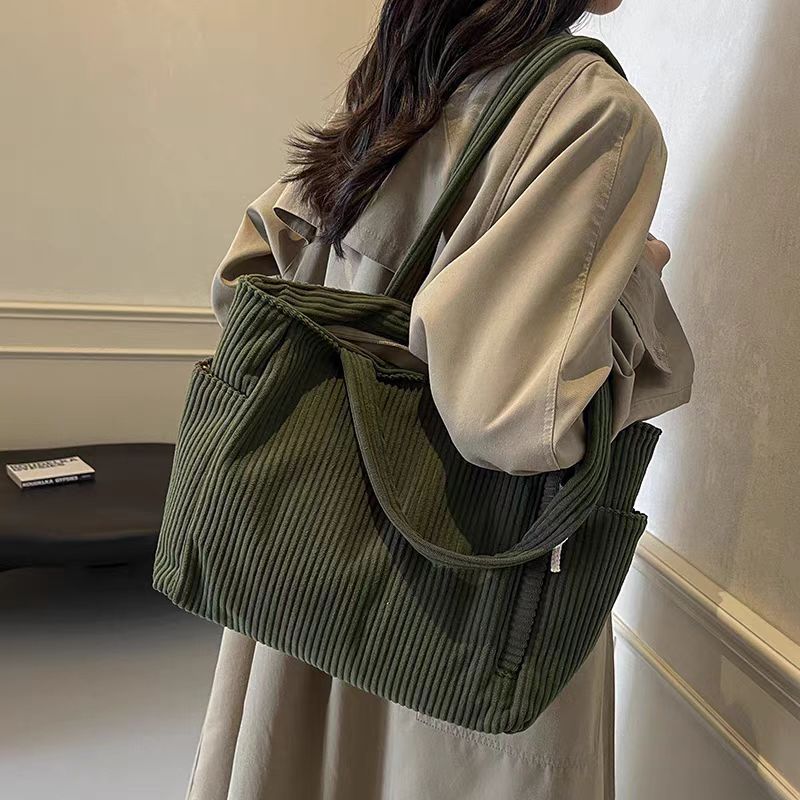 Corduroy Bag Women's Large Capacity 2024 New Autumn and Winter Casual Shoulder Shopping Bag Premium Tote Bag