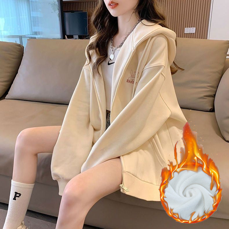 Girls' Embroidered Hooded Cardigan Jacket - Long Sleeve Zip-Up Sweatshirt