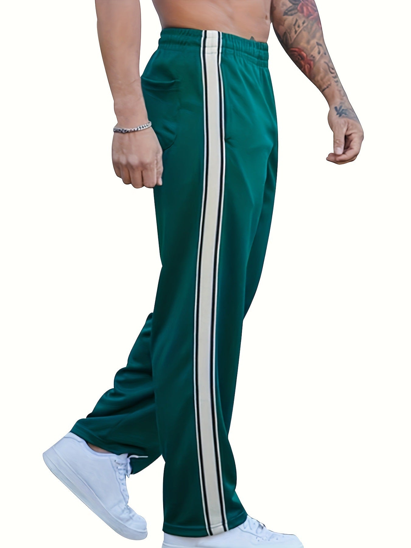 Independent Brand European and American Men's Pearl Cotton Twill Casual Sports Side Stripe Cross-Border High Street Straight Wide-Leg Sweatpants