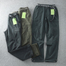 Summer Cargo Pants, Thin, Loose, Plus-Size Men's Shorts, Multi-Pocket Mid-Length Pants, Outdoor Casual Seven-Point Pants, High-Waisted for Men