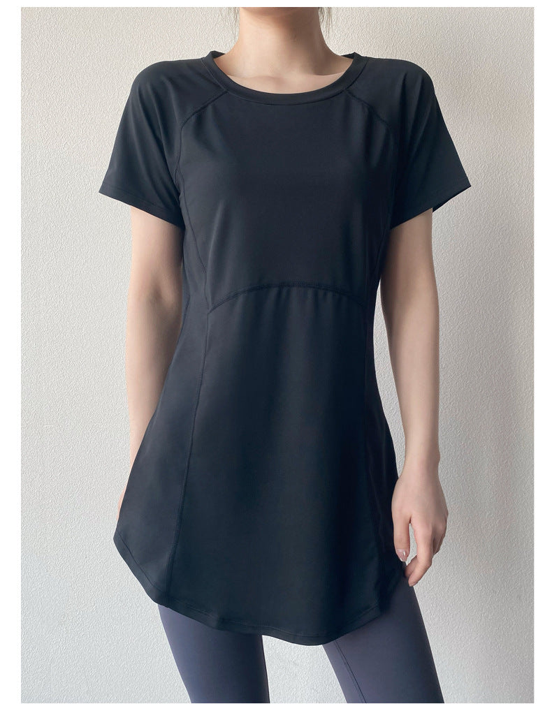 Yoga Clothing Short-sleeved Summer New Mid-length Hip Covering Slimming Quick-drying Top Breathable Fitness Sports T-shirt Women's Thin