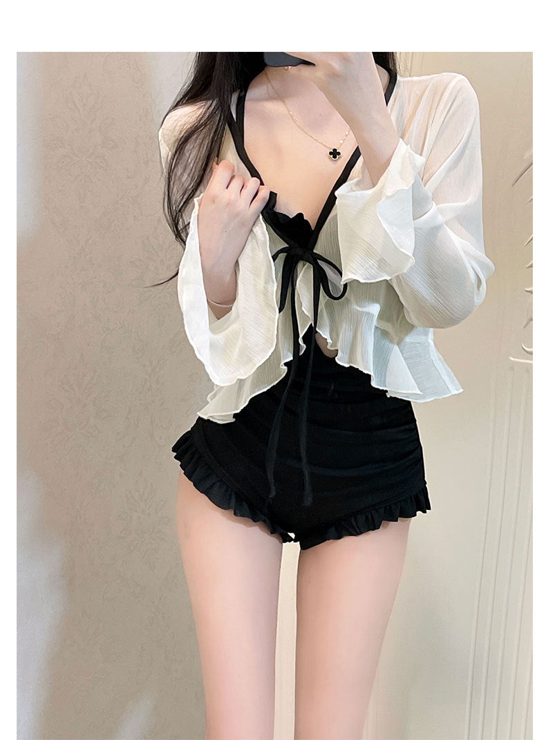 2025 New Long-Sleeved Swimsuit for Women, Covering Belly, Slimming Look, Conservative Hot Spring One-Piece, High-End, Super Fairy Ins Sexy
