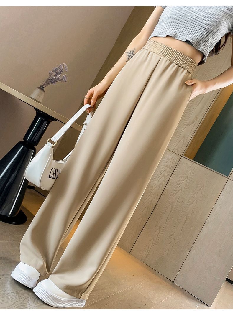 Ice Silk Thin Narrow Wide-Leg Suit Pants for Women, Summer Casual Pear-Shaped Body Slimming Drape Straight Sunscreen Pants