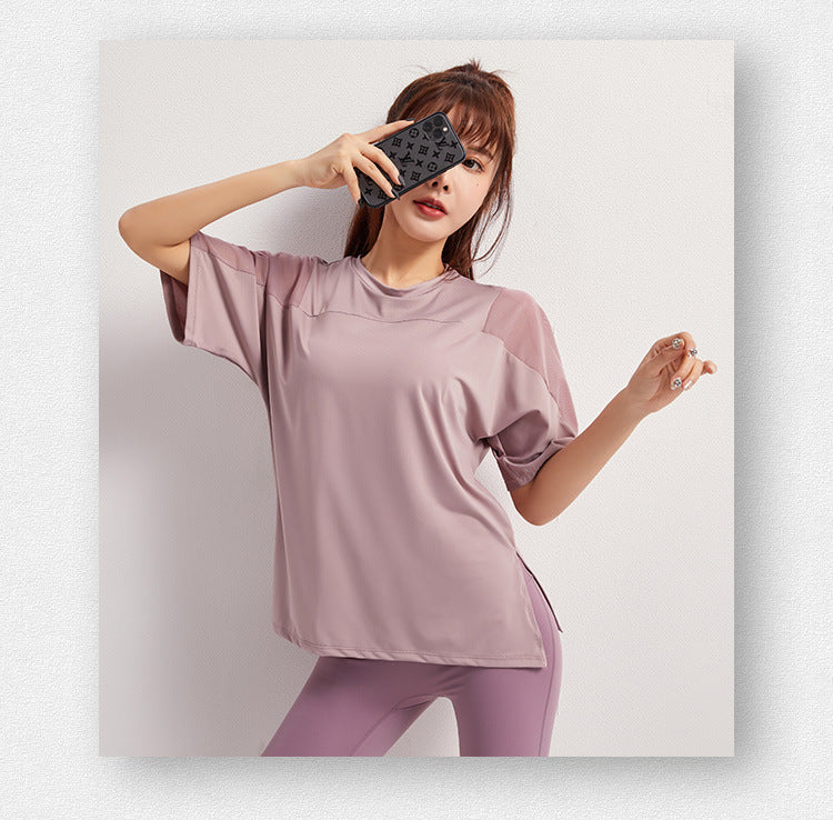 2025 Summer Yoga Top Loose Sports Short Sleeve Women's Quick-Drying Running Fitness Wear Top Breathable Exercise T-Shirt