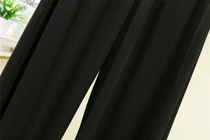 Korean style high waist drawstring lace-up ice silk seamless straight slimming wide-leg pants summer thin draping casual trousers