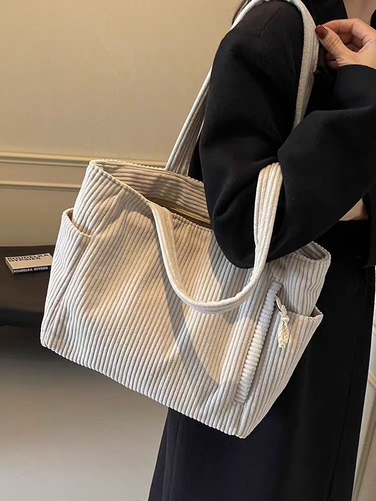 Corduroy Bag Women's Large Capacity 2024 New Autumn and Winter Casual Shoulder Shopping Bag Premium Tote Bag