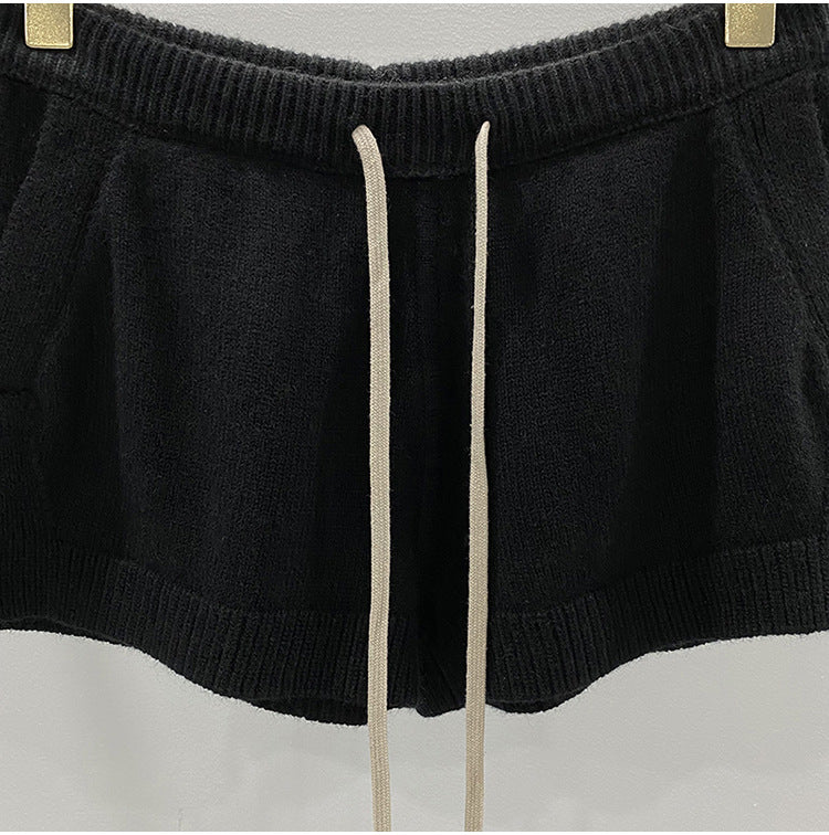 Dark Style Shorts, Fashionable Wool Knit, Comfortable Black and Gray Casual Shorts, Short and Stylish