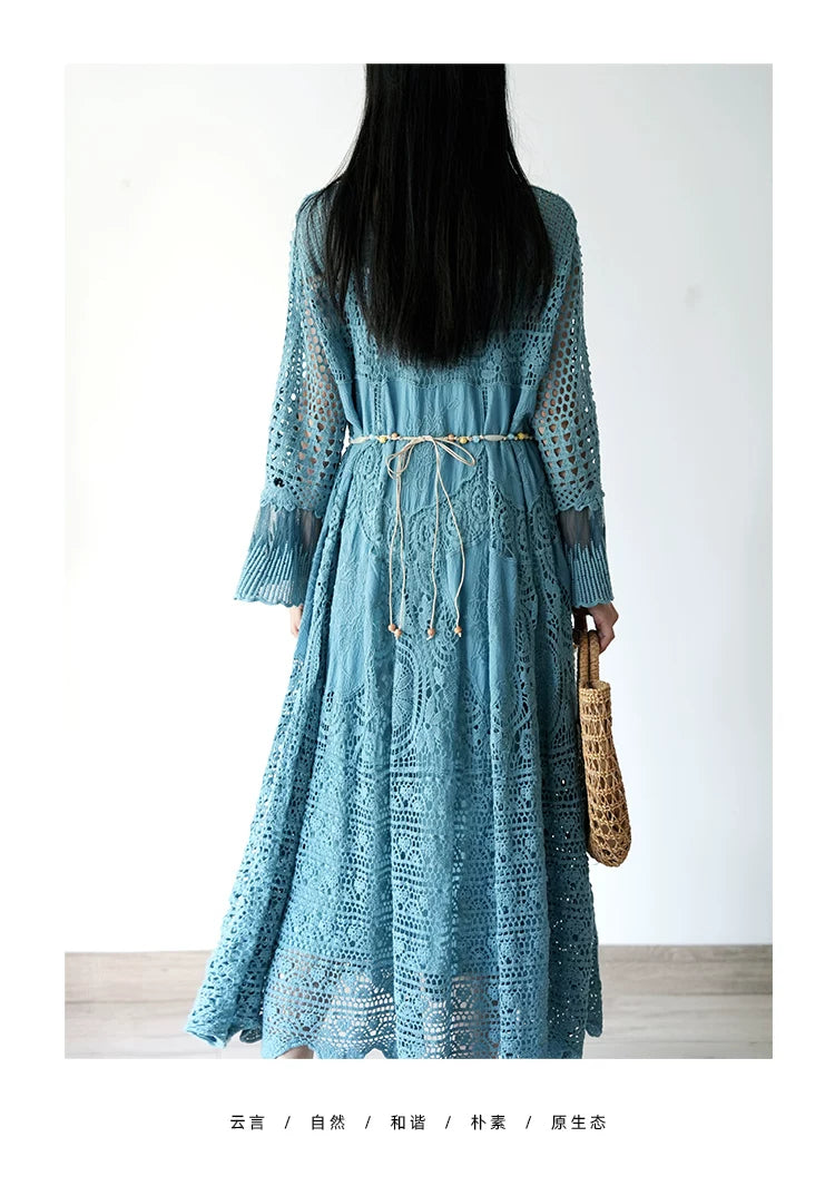 TIYIHAILEY Spring Summer Women Dresses Full Flare Sleevev Beige Loose Ladies Clothing Fashion Long Maxi 2026 New Blue Red Brown