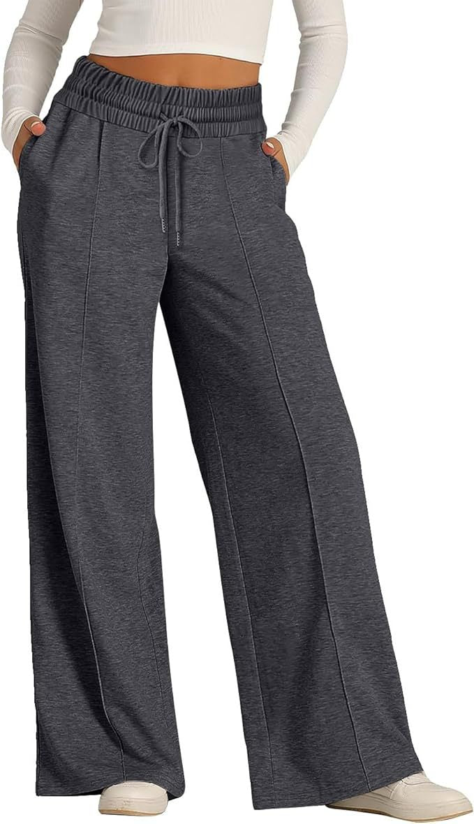 Cross-Border Export Amazon Temu2024 Spring and Summer European and American Style Pure Color Casual Wide-Leg Drawstring Elastic Waist Sweatpants