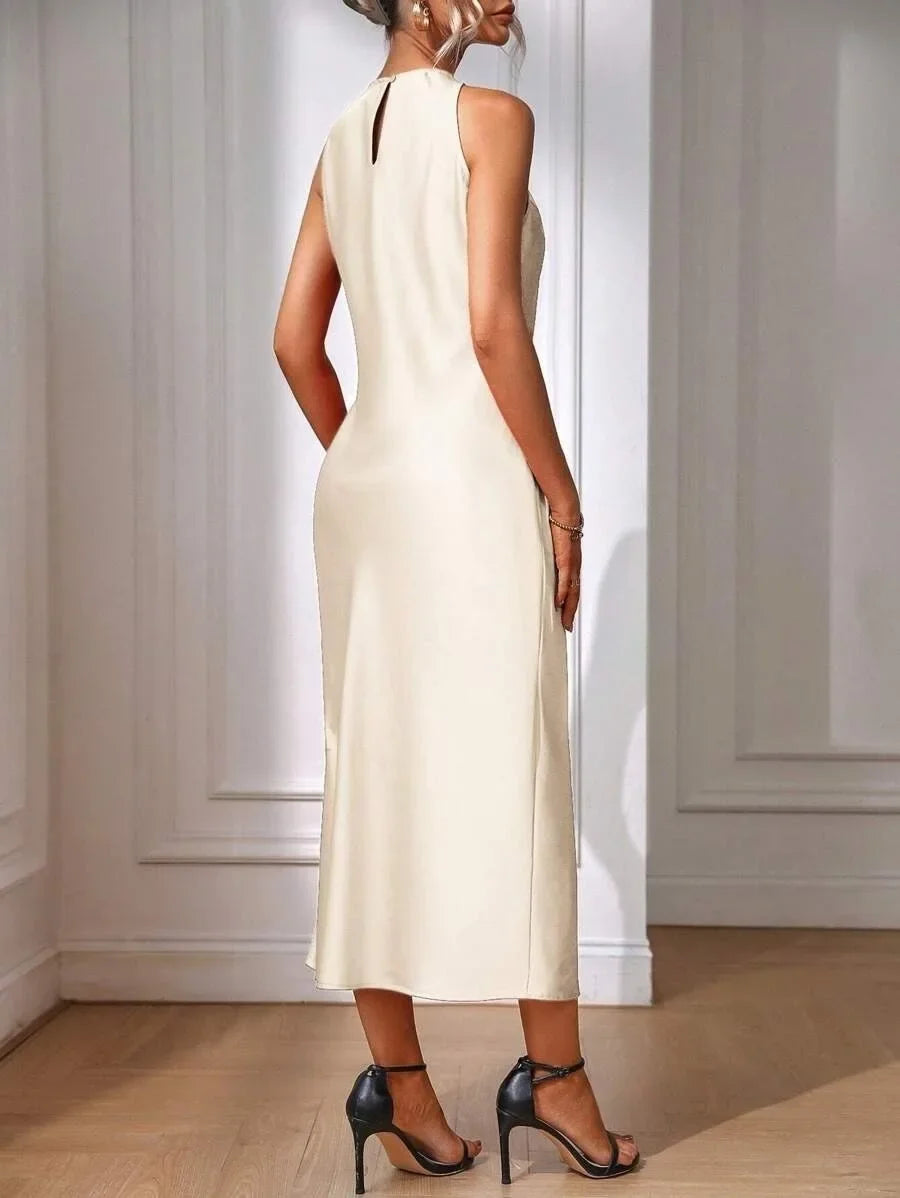 European and American Cross-Border Amazon Satin Dress Women's Spring and Summer Sleeveless Slit Satin Imitation Silk Long Skirt