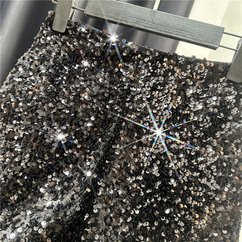 Dropshipping Autum New Full of Sequins Shiny Heavy Zipper Nightclub Socialite Three-Point Shorts Hot Pants for Women