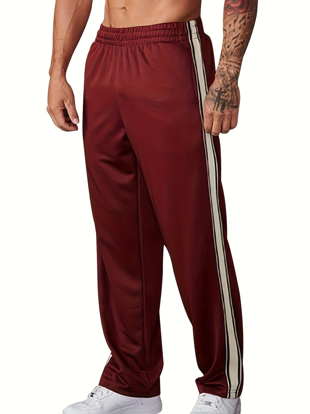 Independent Brand European and American Men's Pearl Cotton Twill Casual Sports Side Stripe Cross-Border High Street Straight Wide-Leg Sweatpants