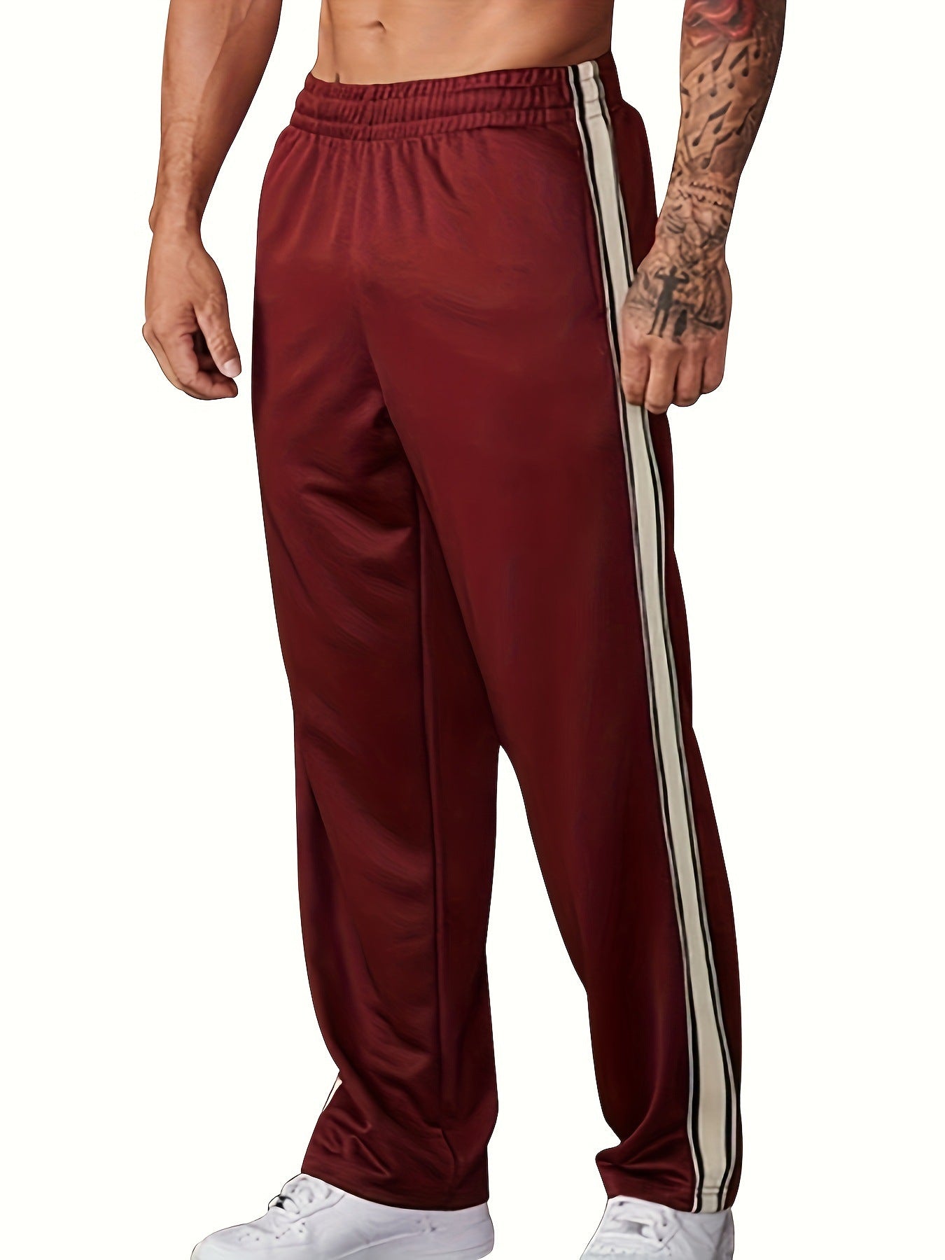 Independent Brand European and American Men's Pearl Cotton Twill Casual Sports Side Stripe Cross-Border High Street Straight Wide-Leg Sweatpants