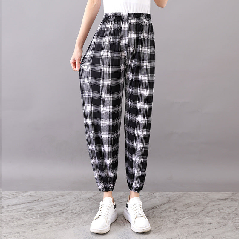 Cross-Border Popular Summer Women's Ice Silk Pants for Middle-Aged and Elderly, Loose Casual Home Pants, Elastic Plus-Size Pants for Square Dancing