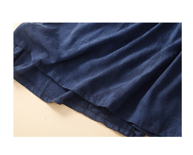 Ethnic Style Cotton and Linen Embroidered Dress Women's 2023 Summer Long Loose Style Lace Collar Short-Sleeved Over-the-Knee Long Dress