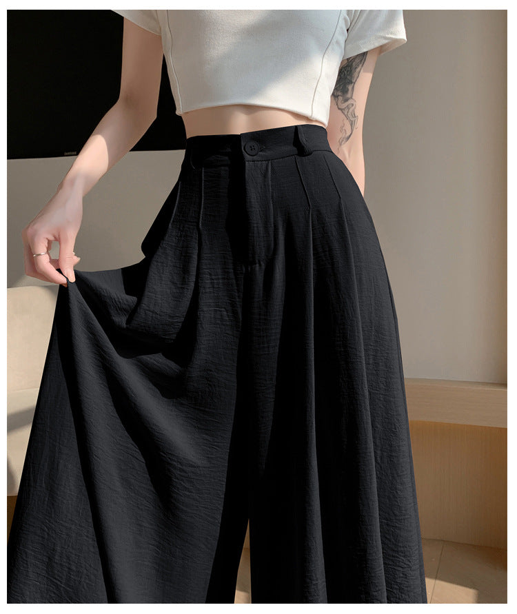 Real Shot of Textured Ice Silk Wide-Leg Pants for Women, New Summer Thin Pants for Small People, High-Waisted Casual Pants and Skirts
