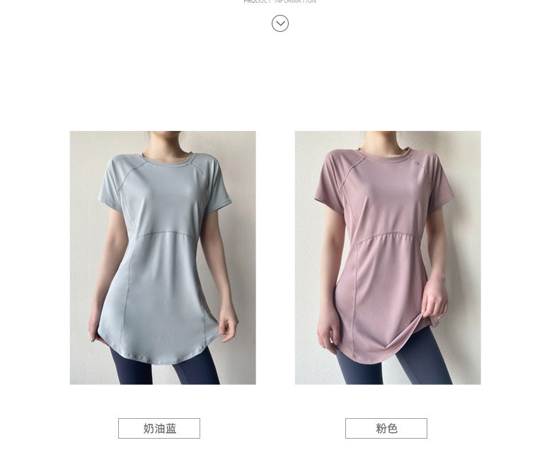 Yoga Clothing Short-sleeved Summer New Mid-length Hip Covering Slimming Quick-drying Top Breathable Fitness Sports T-shirt Women's Thin