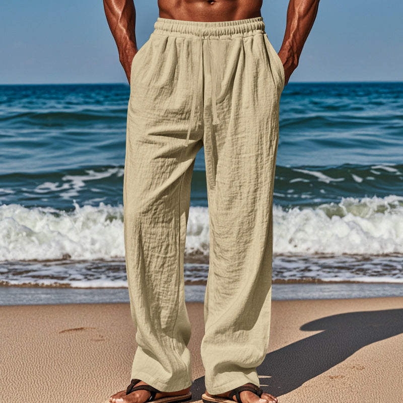 2024 Independent Station European and American Spring and Summer New Trendyy Men's Hip-Hop Breathable Linen Loose Casual Sports Pants