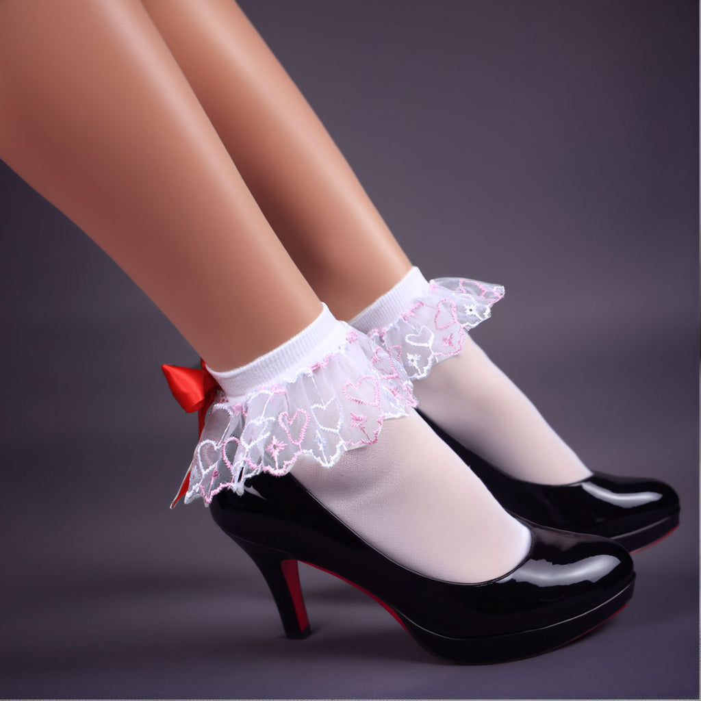 Summer Lace Bow Low-barred Silk Stockings Short Socks for Pretty Girls Student Socks Velvet Medium-thick Short-barred Socks for Women